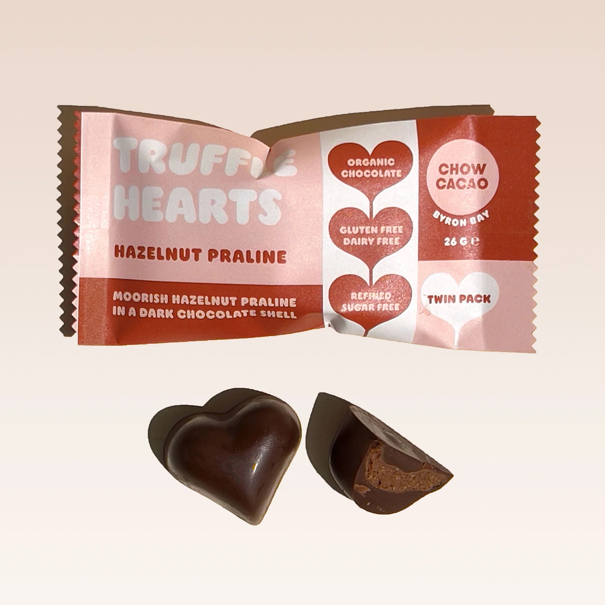 Chocolate - Hazelnut Praline - Choc Cacao Truffle Heart Twin Pack - 26g
